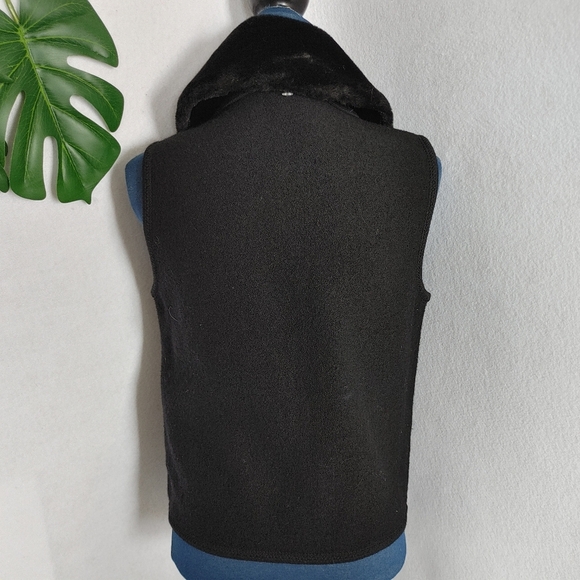 Vintage Black Tally Ho Wool Vest Faux Fur Removable Collar - Picture 5 of 7